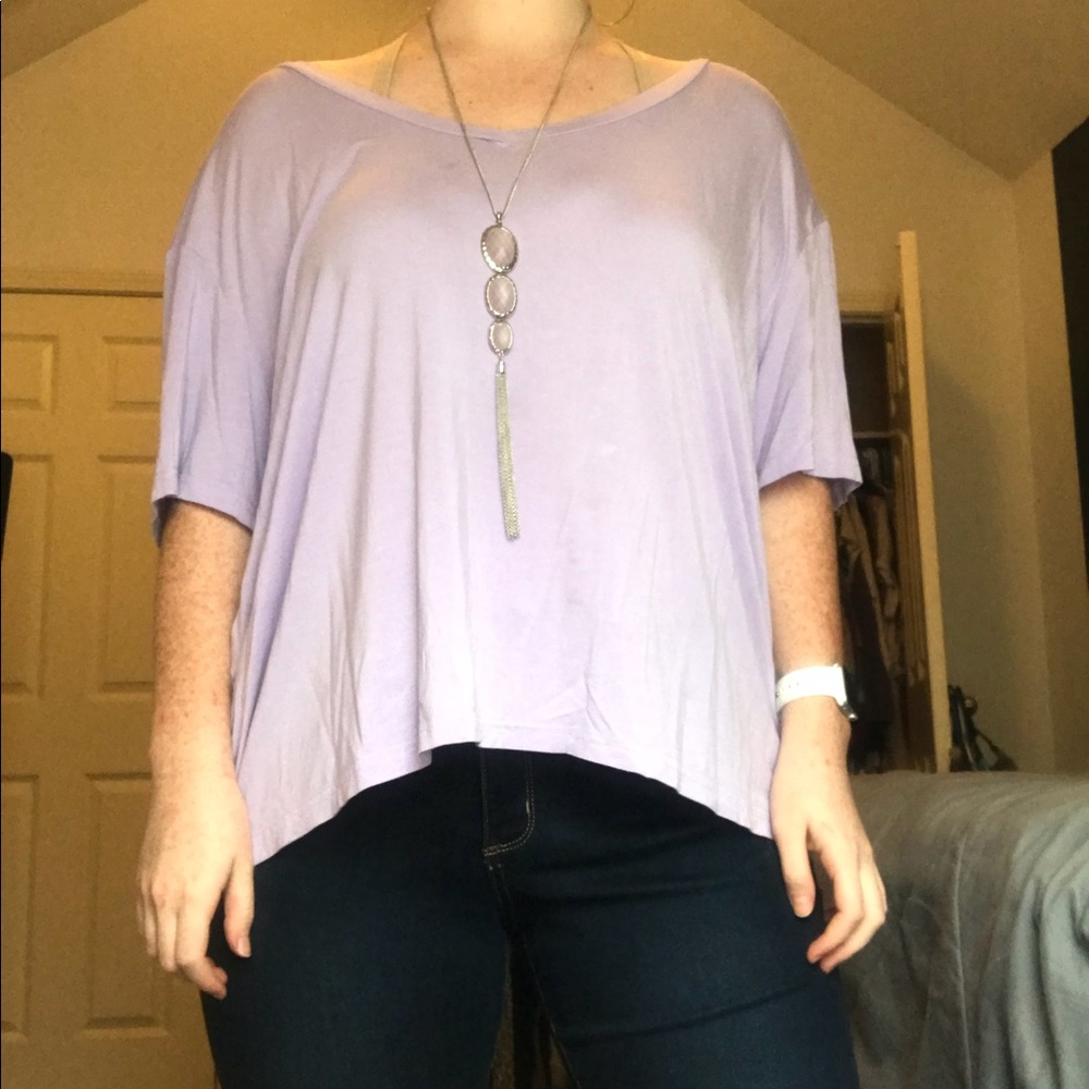 Authentic Lavender Piko Short Sleeve V-Neck Top